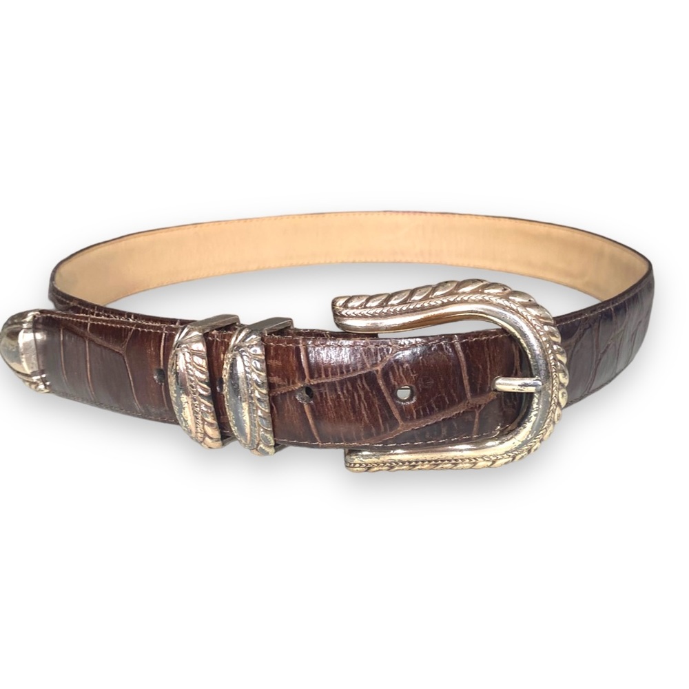 Brighton Dark Brown Western Alligator Croc Leather Belt 44909 Womens Large